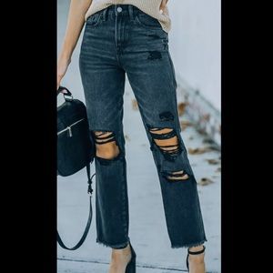 Flying Monkey High Waisted Black Distressed Jeans